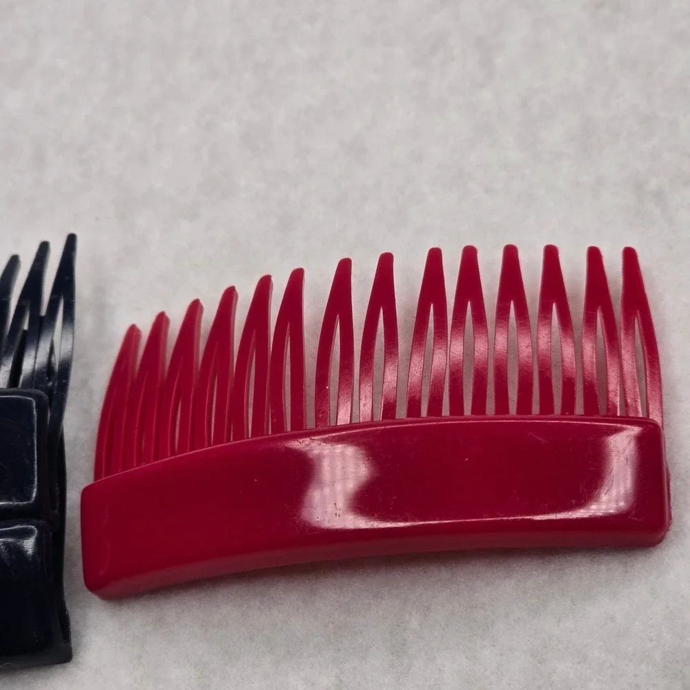 Vintage France Hair Side Tuck Combs Navy Blue Raspberry Plastic Accessory